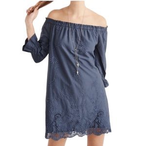 Abercrombie & Fitch Blue Off-the-Shoulder Dress Embroidered Boho Floral Size S